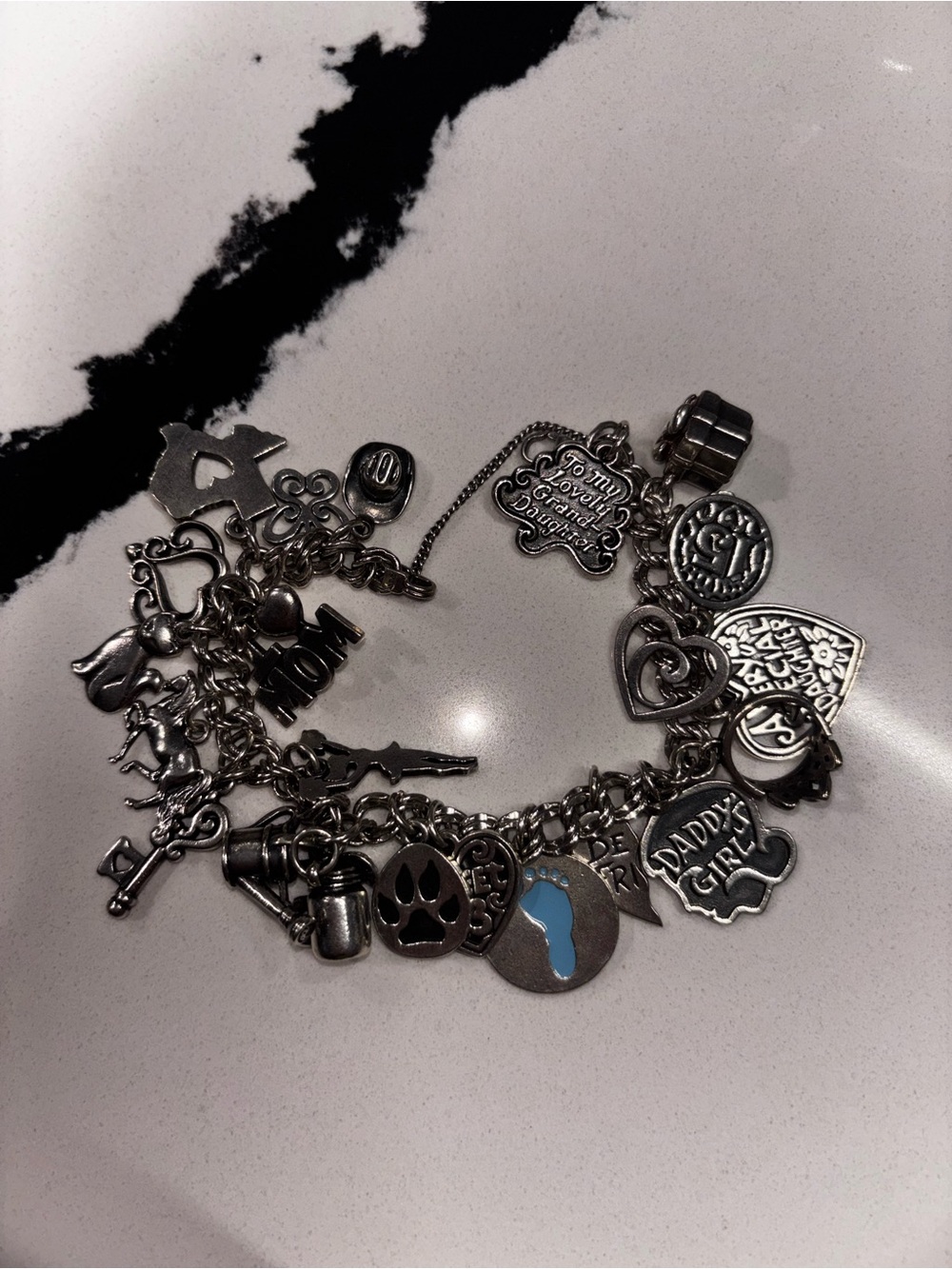 James Avery Silver Charm Bracelet with Light Blue Accent